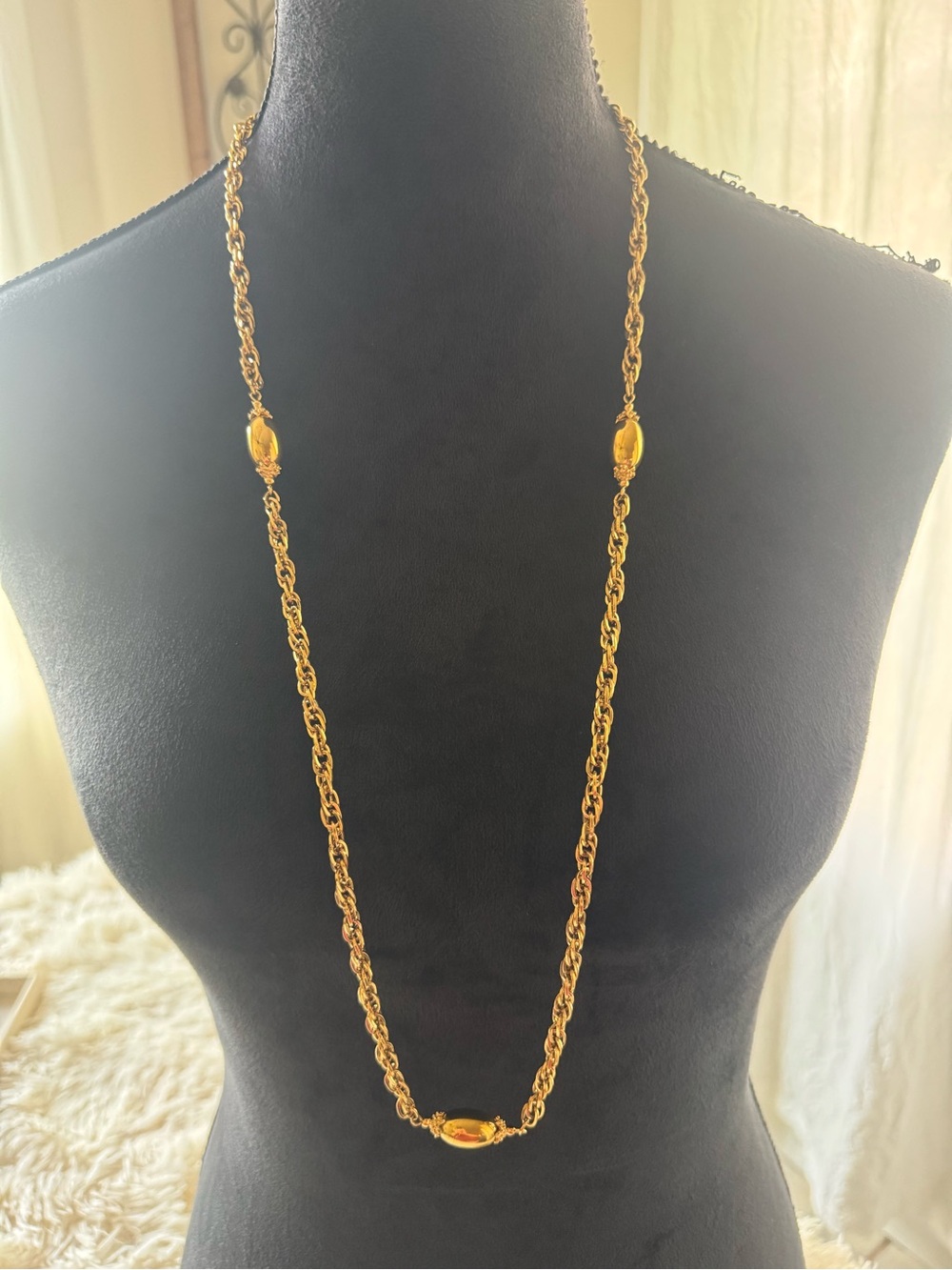 VTG Monet Long Gold Chain Necklace with Accent Beads